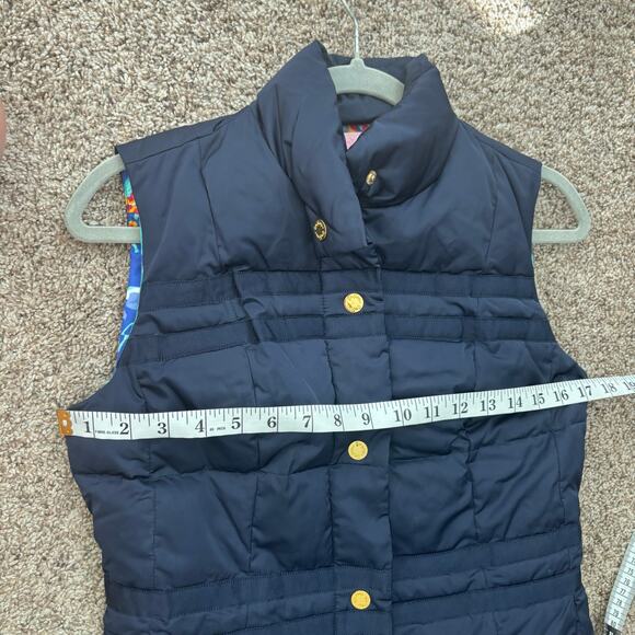 Lilly Pullitzer Women’s Kate Puffer Vest Sz XS Navy Button Down Preppy Coastal - Picture 10 of 12